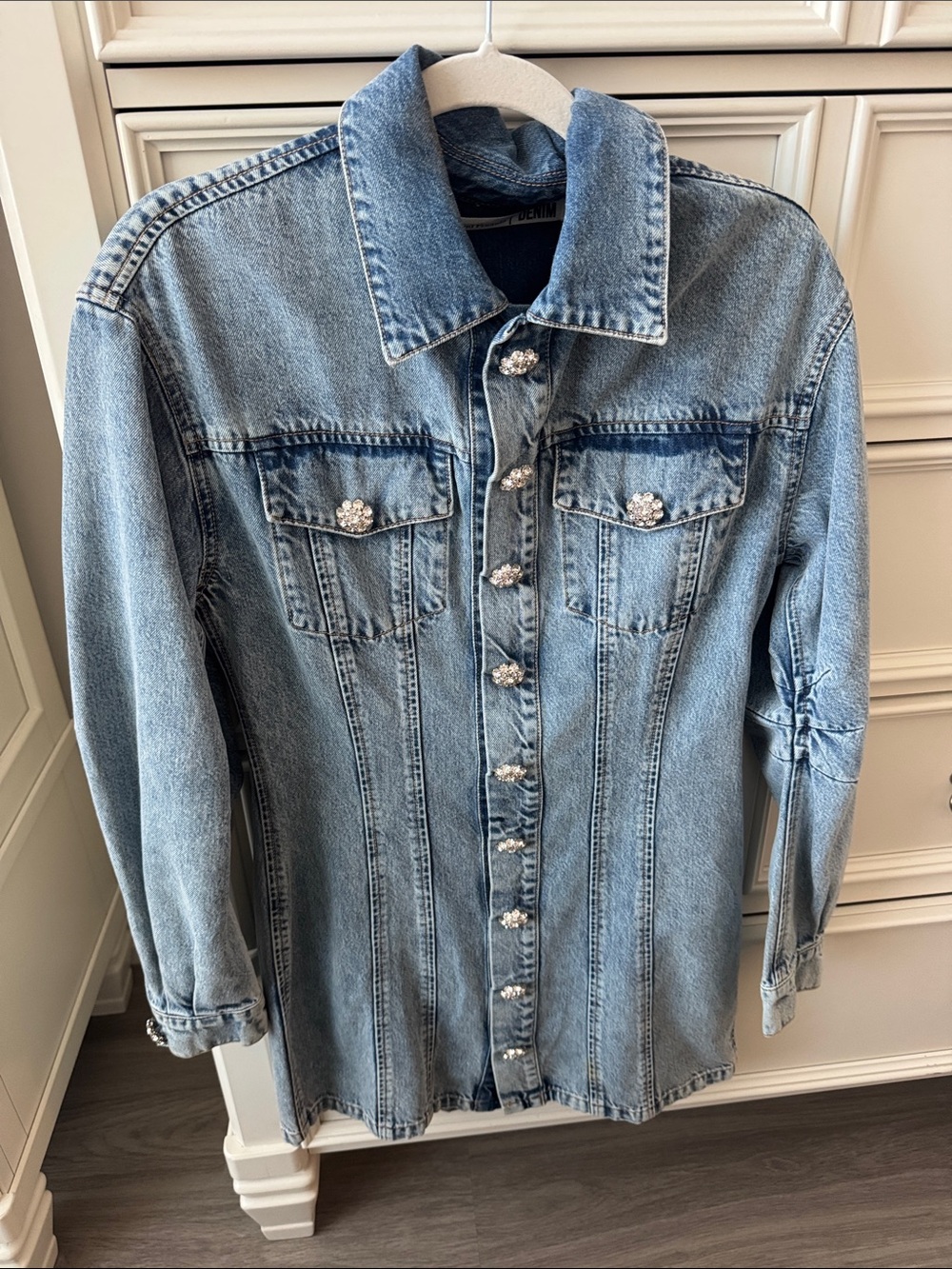 Light Wash Denim dress with Crystal Buttons